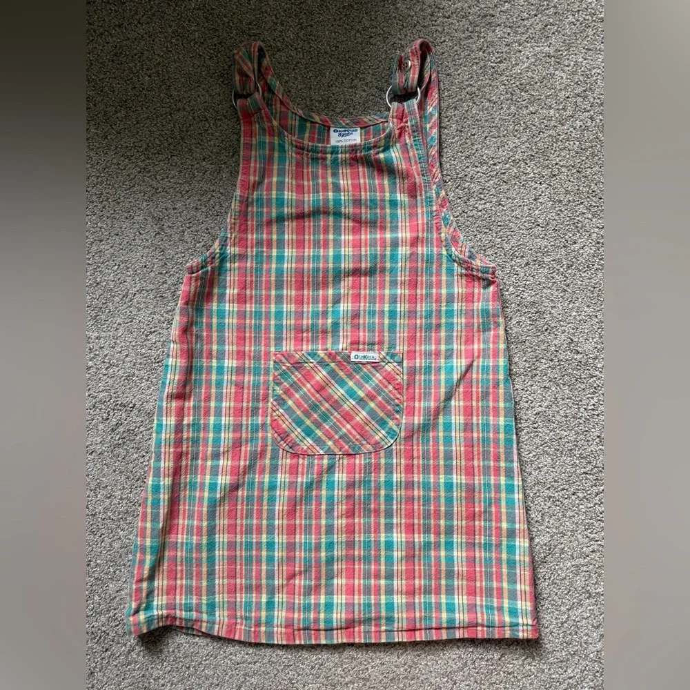 Vintage Osh Kosh B’gosh Plaid Overall Dress in Red and Green Size 6X Tartan